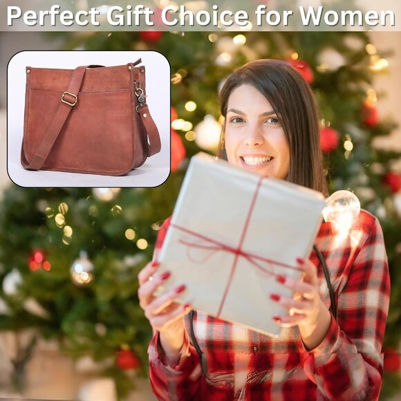 Genuine Leather Crossbody Purse Women Rustic Tan Medium Sized Bag with Zipper - Picture 7 of 7